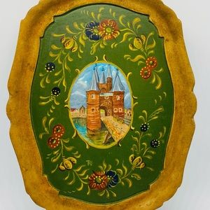 Vintage Artist Signed European Hand painted Folk Art Tray